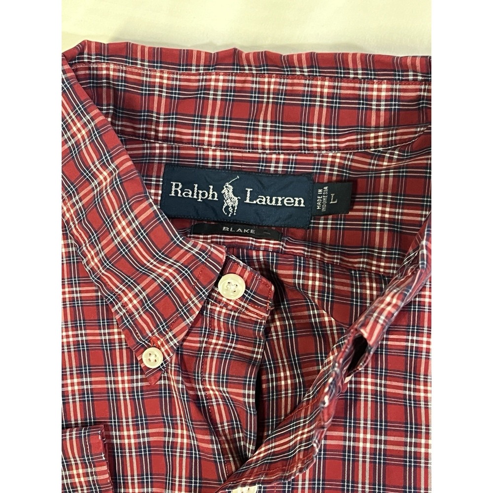 Ralph Lauren Blake L Red Plaid Button Down Shirt Pony Logo Cotton Mens Classic - Picture 5 of 7